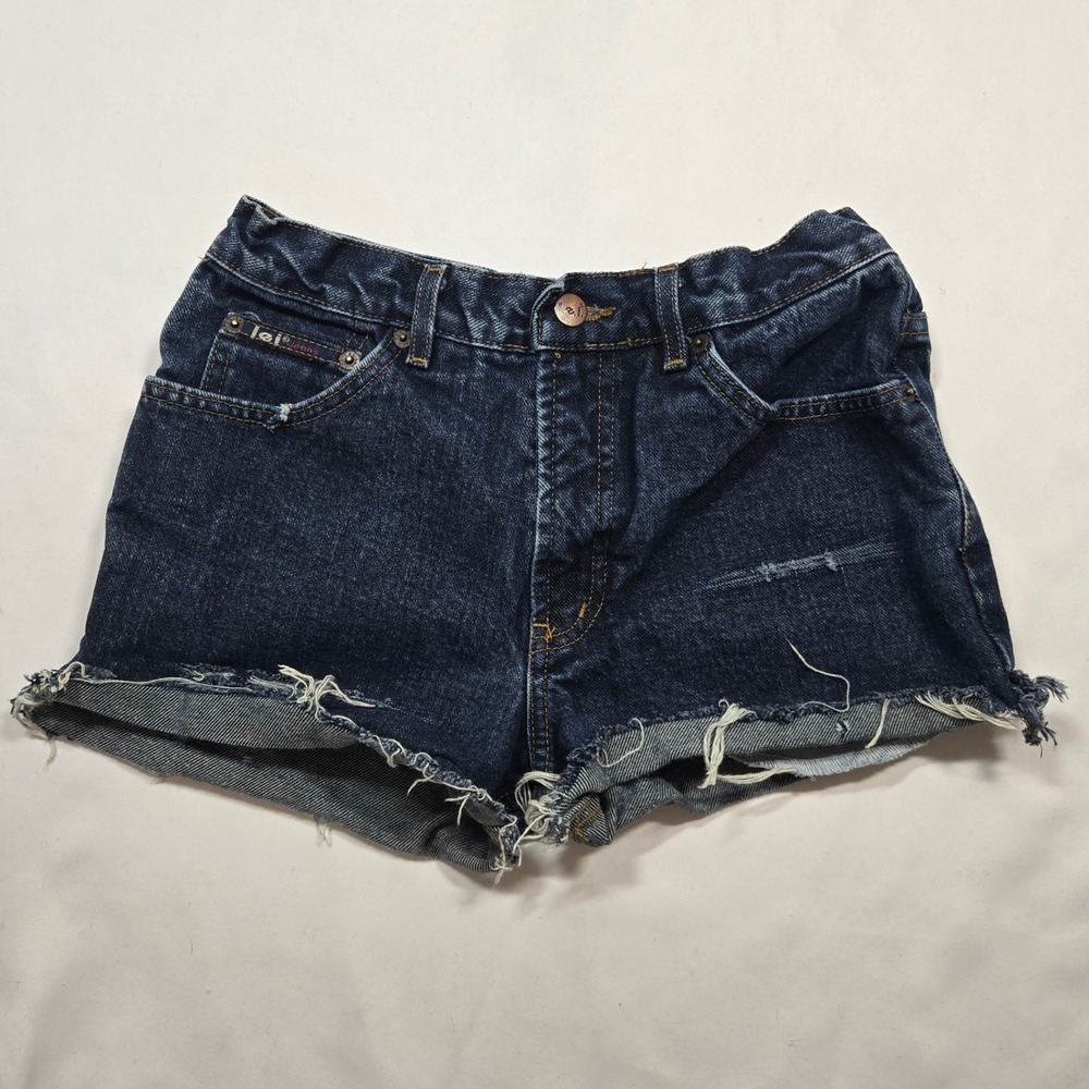 VTG LEI Denim Shorts Size 7 Cutoff Frayed Low Rise Y2K Jean Micro Mini Mexico